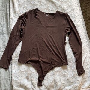 Banana Republic Brown V-Neck Long Sleeve Bodysuit